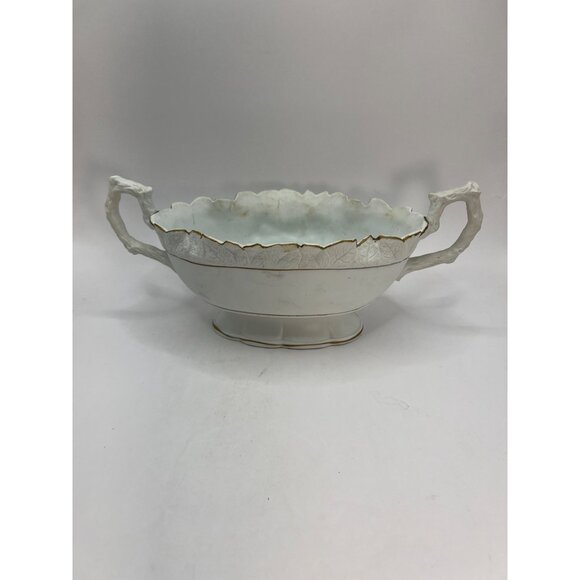 Antique Lefton Oval Bowl W/ Handles, Raised Flowers No Chips - Picture 5 of 7